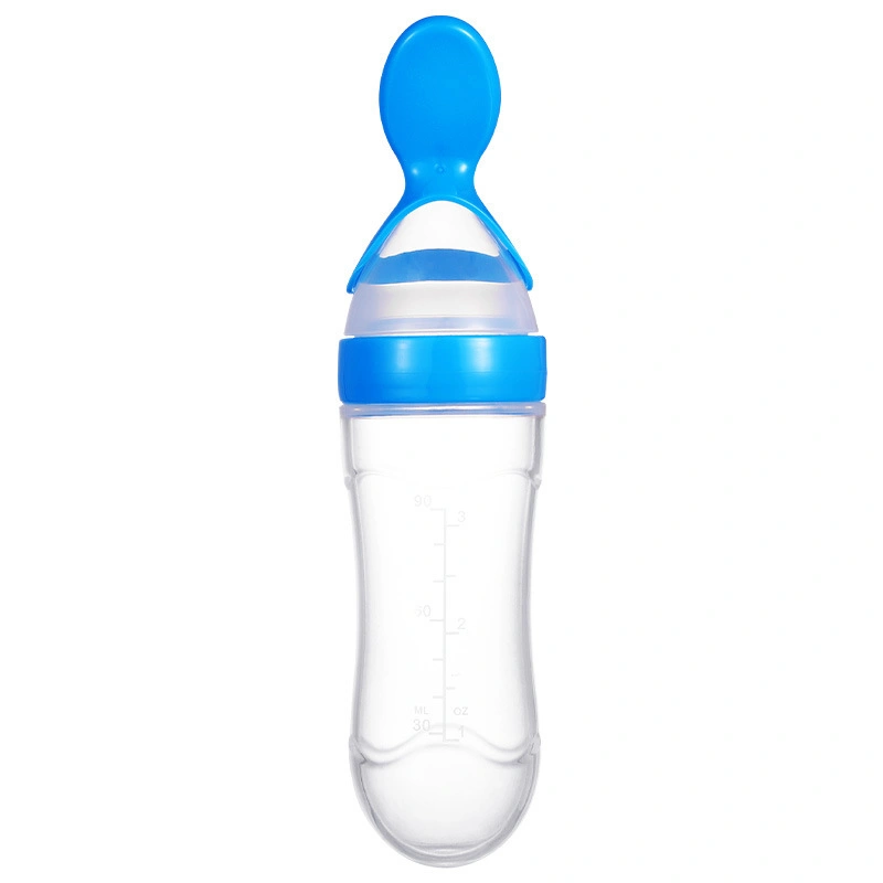 BPA Free Squeeze Durable Soft Silicone Paste Feeding Bottle Feeder with Spoon