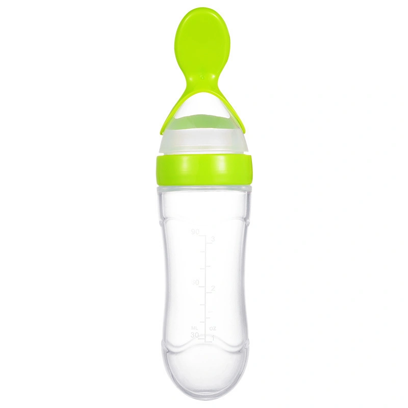 BPA Free Squeeze Feeding Bottle Paste Silicone Baby Feeding Bottle Feeder with Spoon