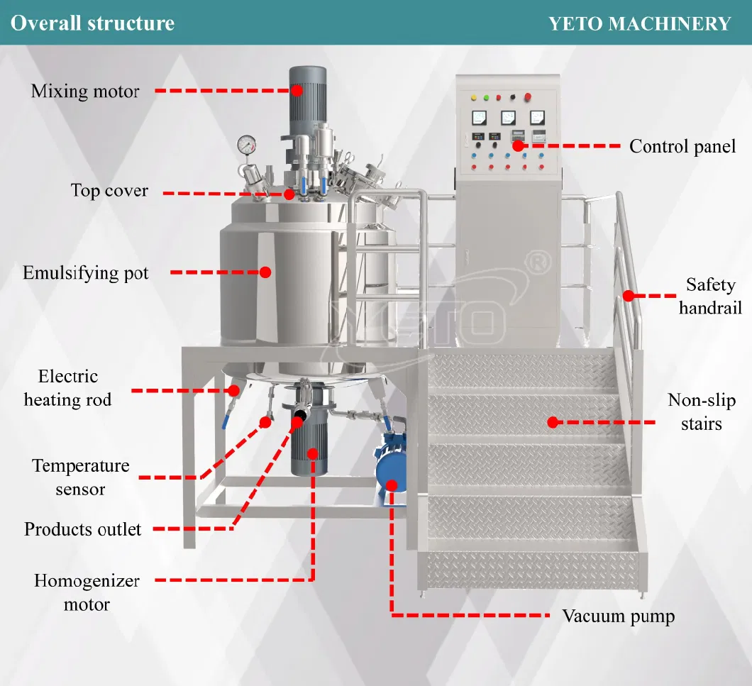 Vacuum Reactor Blending Machine Equipment Homogenizing Emulsifier Mixer for Cream Cosmetic Paste Making