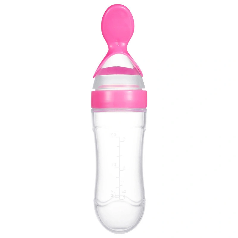 BPA Free Squeeze Durable Soft Silicone Paste Feeding Bottle Feeder with Spoon